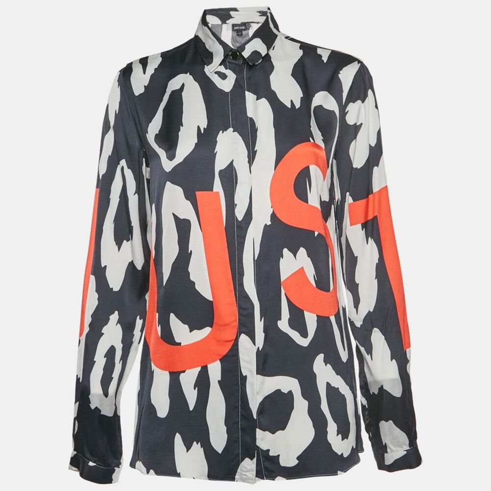 Just Cavalli Black Abstract Print Satin Buttoned Shirt S
